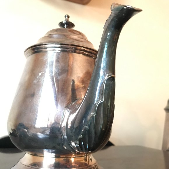 Antique Patinated Pure Silver Plated 5 Pc Tea Set w/ Black Wood Handle - Picture 10 of 15